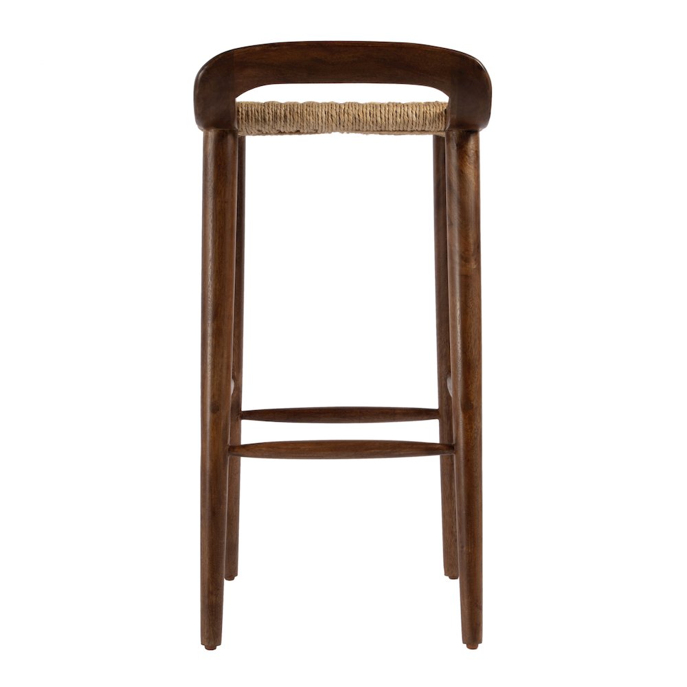 Luna 30 in. Seat Height Wood and Jute Woven Low Back Counter Stool, Brown