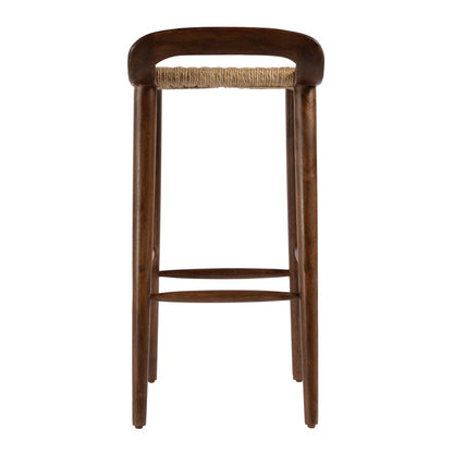 Luna 30 in. Seat Height Wood and Jute Woven Low Back Counter Stool, Brown