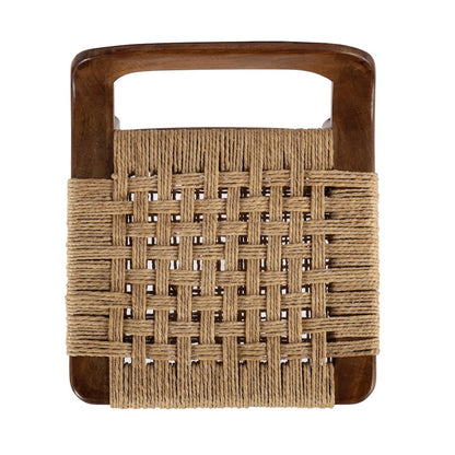 Luna 30 in. Seat Height Wood and Jute Woven Low Back Counter Stool, Brown