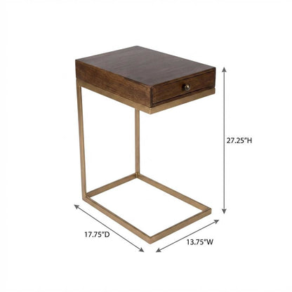 C Shaped End Table with Drawer, Mid-Century Modern Side Table for Living Room