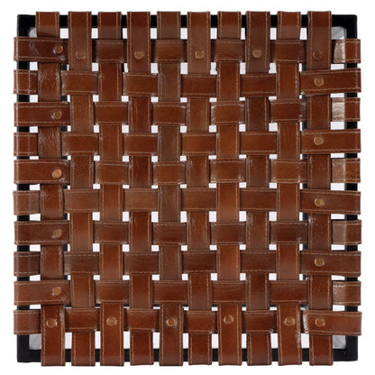 24 in. Seat Height Leather and Iron Backless Counter Stool with Footrest, Brown