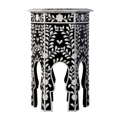 Amaya 16 in. W Hexagon Bone Inlay Side Table, Black, White