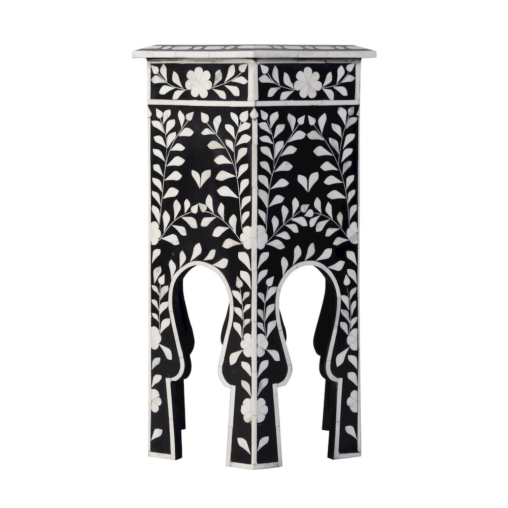 Amaya 16 in. W Hexagon Bone Inlay Side Table, Black, White
