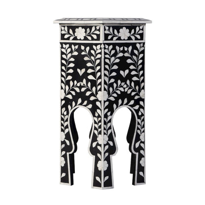 Amaya 16 in. W Hexagon Bone Inlay Side Table, Black, White