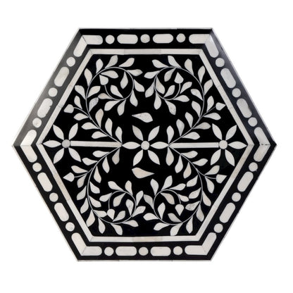 Amaya 16 in. W Hexagon Bone Inlay Side Table, Black, White