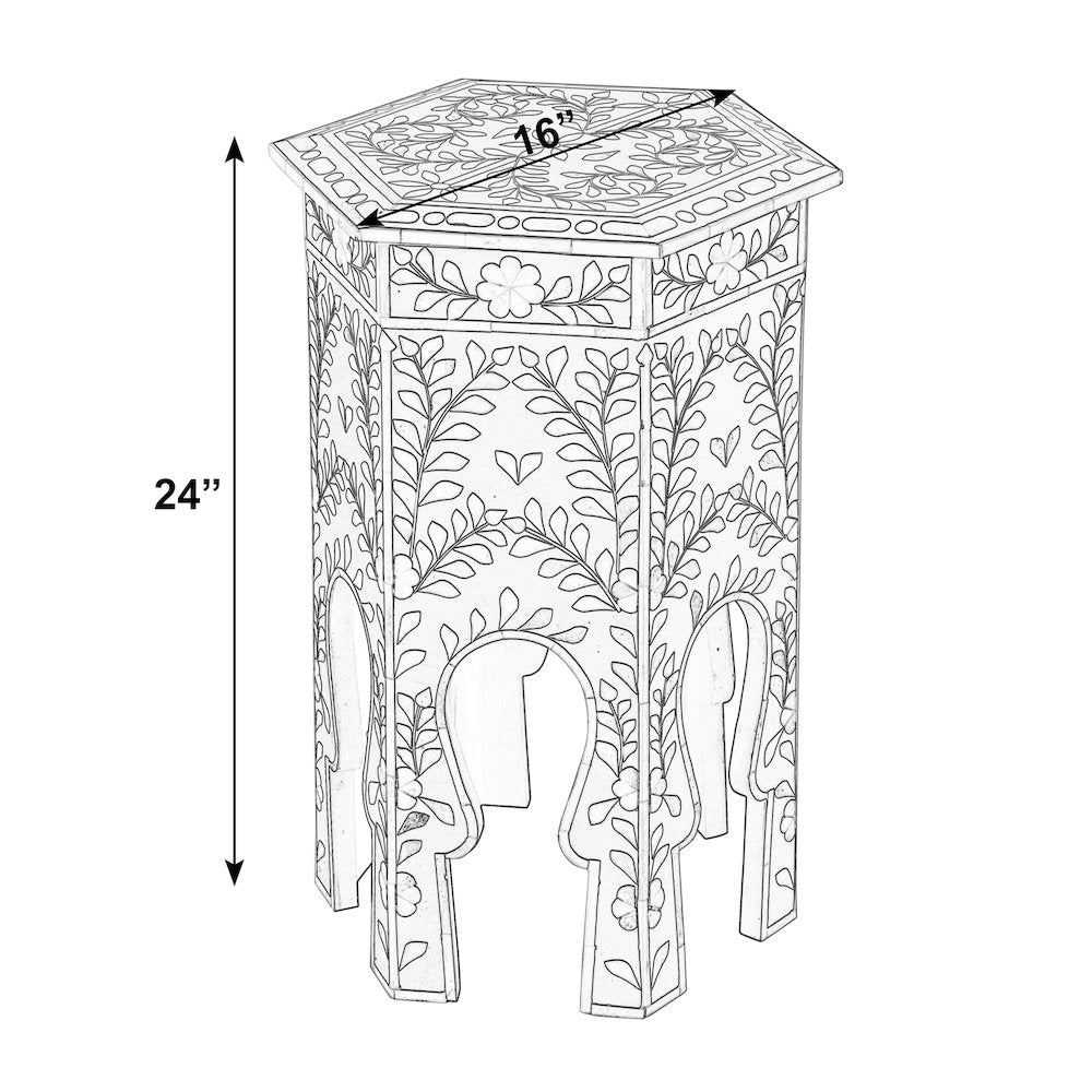Amaya 16 in. W Hexagon Bone Inlay Side Table, Black, White