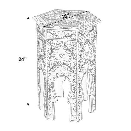 Amaya 16 in. W Hexagon Bone Inlay Side Table, Black, White