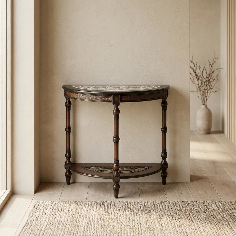 Demilune Console Table with Distressed Finish, Traditional Entryway Accent