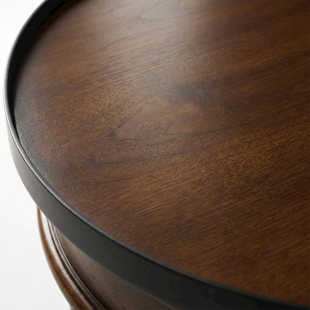 Round Side Table with Drawer, Transitional Accent Table, Olive Ash