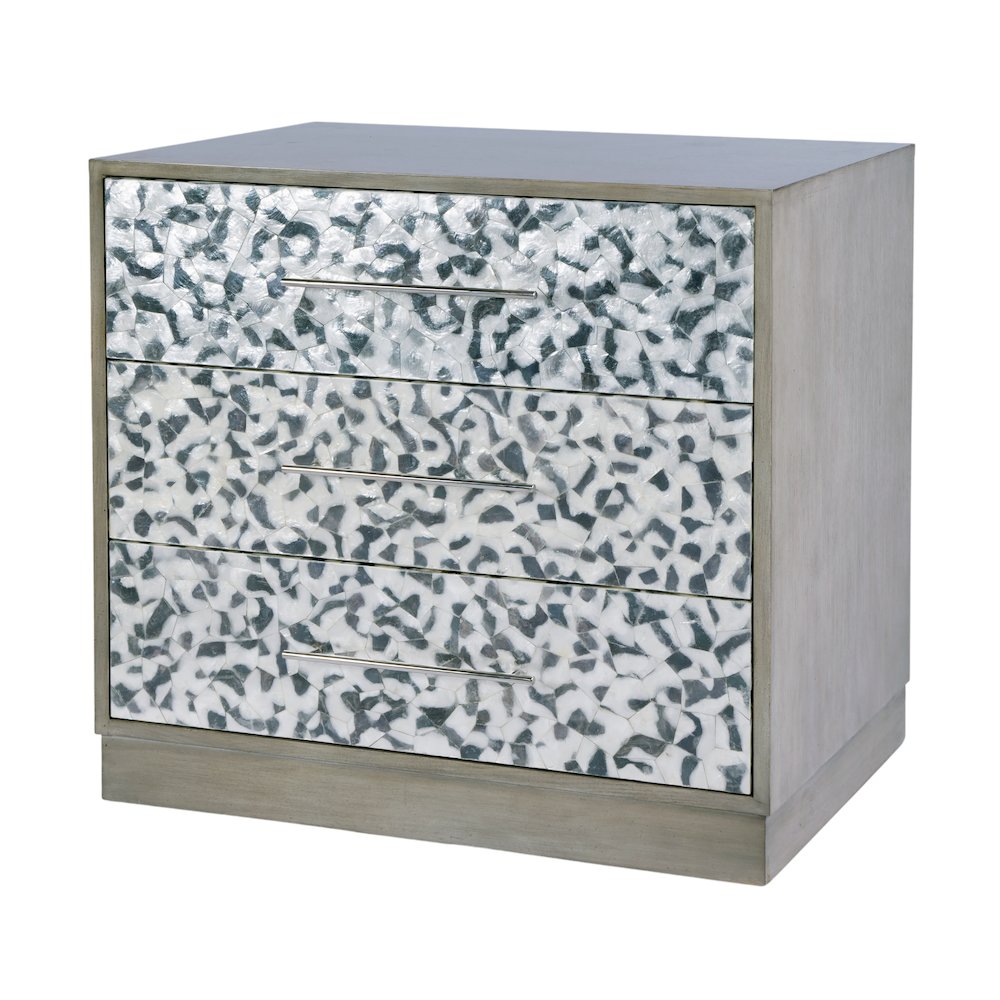 Maganda 32 in. W Wood and Tortoise Capiz 3 Drawer Chest, Gray