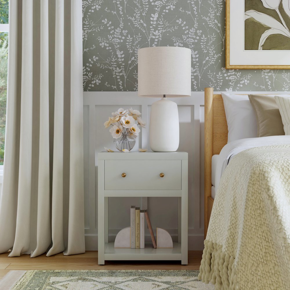 Nora 21 in. W Wood 1 Drawer Small Nightstand with Shelf, Sage Green