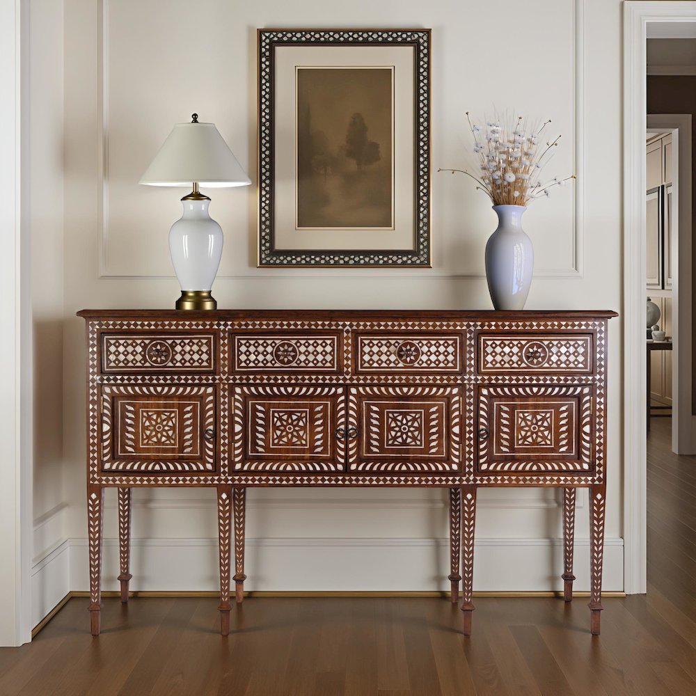 Manali 60 in. W Mother of Pearl and Wood Console Table, Brown