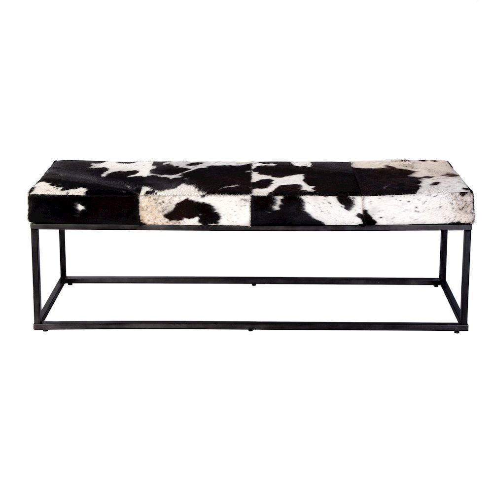 Stinson 54 in. W Hair on Hide and Iron Accent Bench, Black and White
