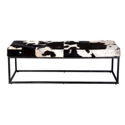 Stinson 54 in. W Hair on Hide and Iron Accent Bench, Black and White