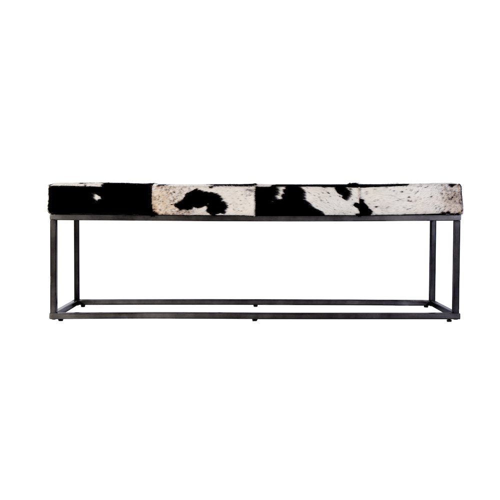 Stinson 54 in. W Hair on Hide and Iron Accent Bench, Black and White