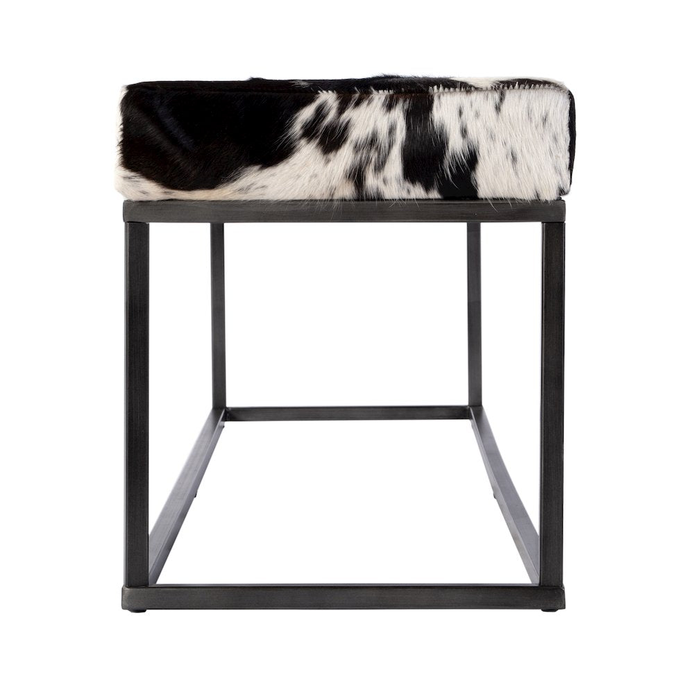 Stinson 54 in. W Hair on Hide and Iron Accent Bench, Black and White