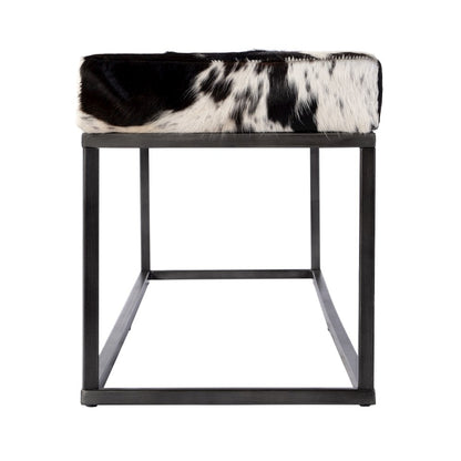 Stinson 54 in. W Hair on Hide and Iron Accent Bench, Black and White