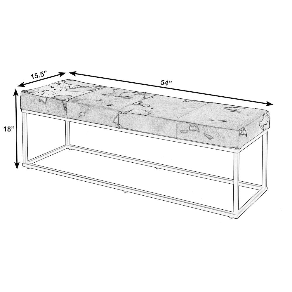 Stinson 54 in. W Hair on Hide and Iron Accent Bench, Black and White