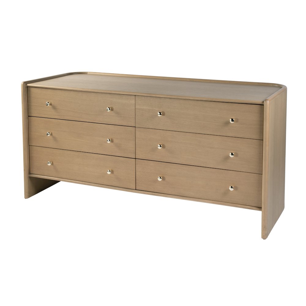 Colin 66 in. W Wood 6 Drawer Round Back Dresser, Light Brown
