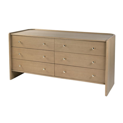 Colin 66 in. W Wood 6 Drawer Round Back Dresser, Light Brown