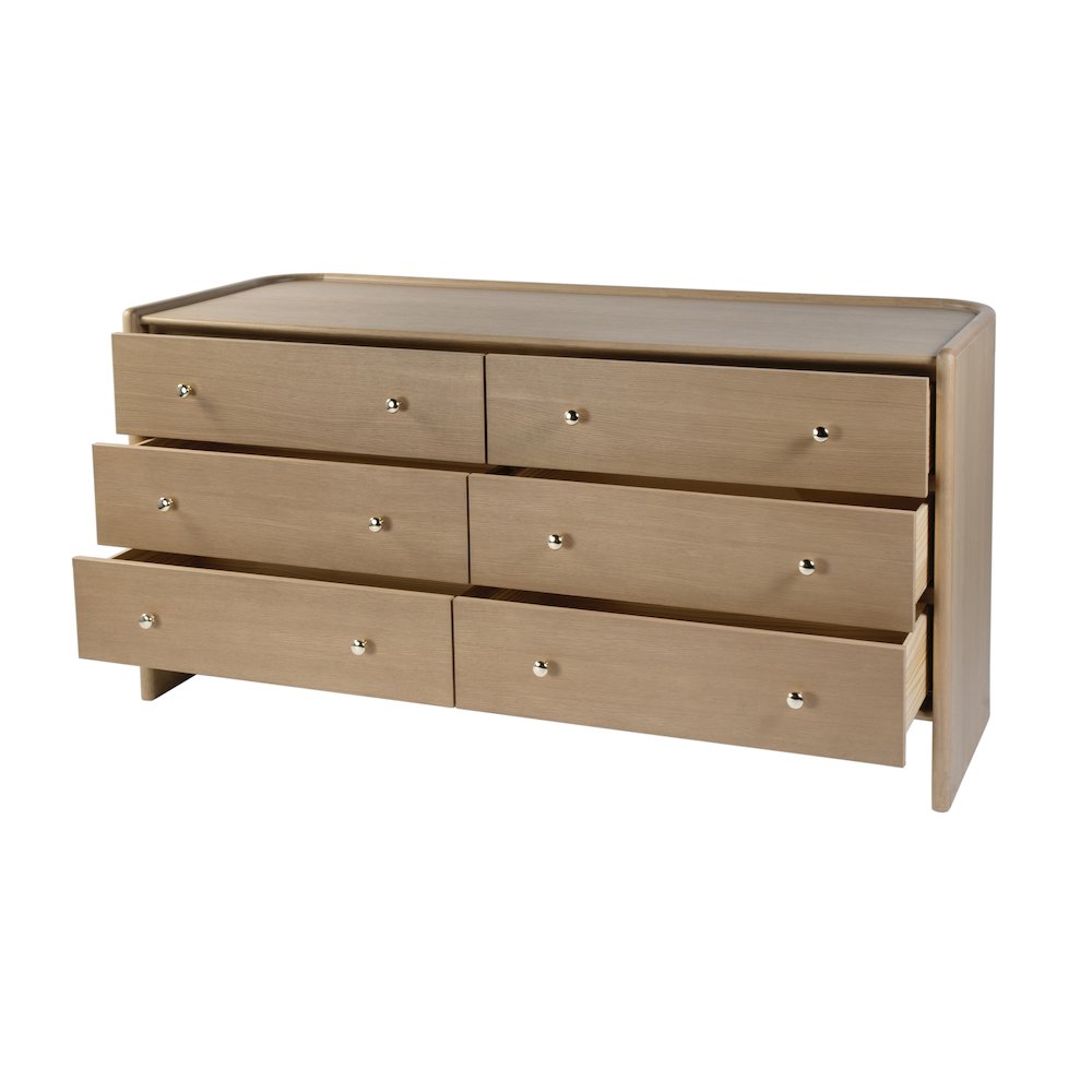 Colin 66 in. W Wood 6 Drawer Round Back Dresser, Light Brown