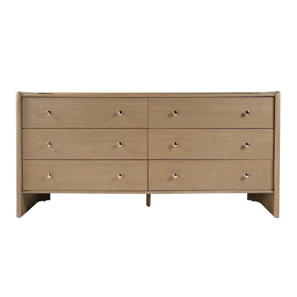 Colin 66 in. W Wood 6 Drawer Round Back Dresser, Light Brown