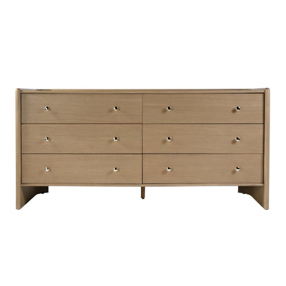Colin 66 in. W Wood 6 Drawer Round Back Dresser, Light Brown