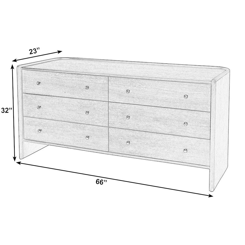 Colin 66 in. W Wood 6 Drawer Round Back Dresser, Light Brown