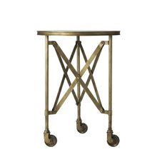 Round Industrial Side Table, Distressed Accent Table, Olive Ash