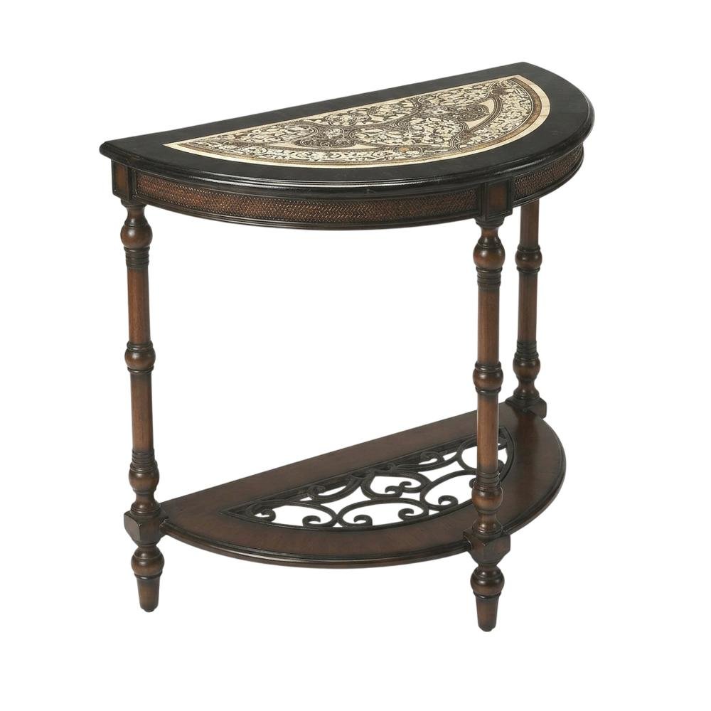 Demilune Console Table with Distressed Finish, Traditional Entryway Accent