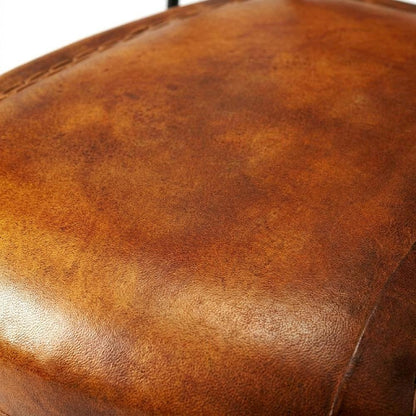 Genuine Leather Side Chair with Iron Frame and Distressed Finish