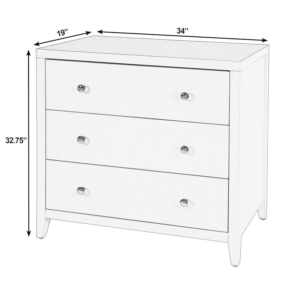 Dana 34 in. W Rectangular Wood 3 Drawer Chest, White
