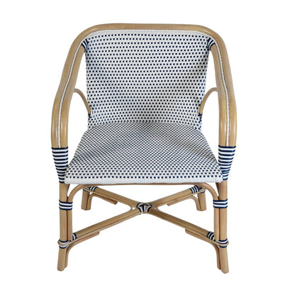 Portofino 18.75 in. Seat Height Rattan Arm Chair, White and Navy