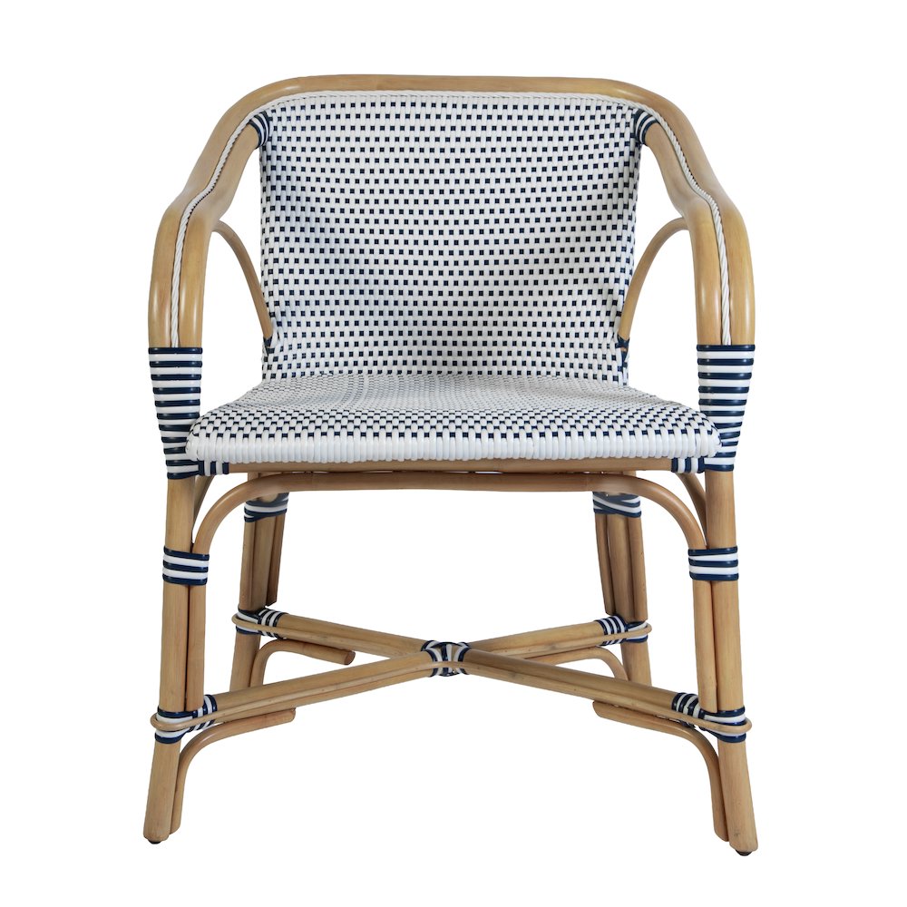 Portofino 18.75 in. Seat Height Rattan Arm Chair, White and Navy