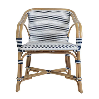 Portofino 18.75 in. Seat Height Rattan Arm Chair, White and Navy