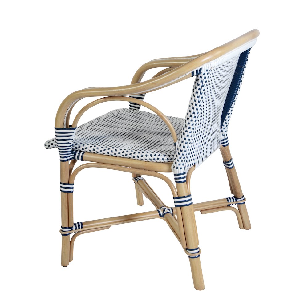 Portofino 18.75 in. Seat Height Rattan Arm Chair, White and Navy