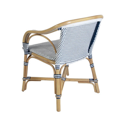 Portofino 18.75 in. Seat Height Rattan Arm Chair, White and Navy