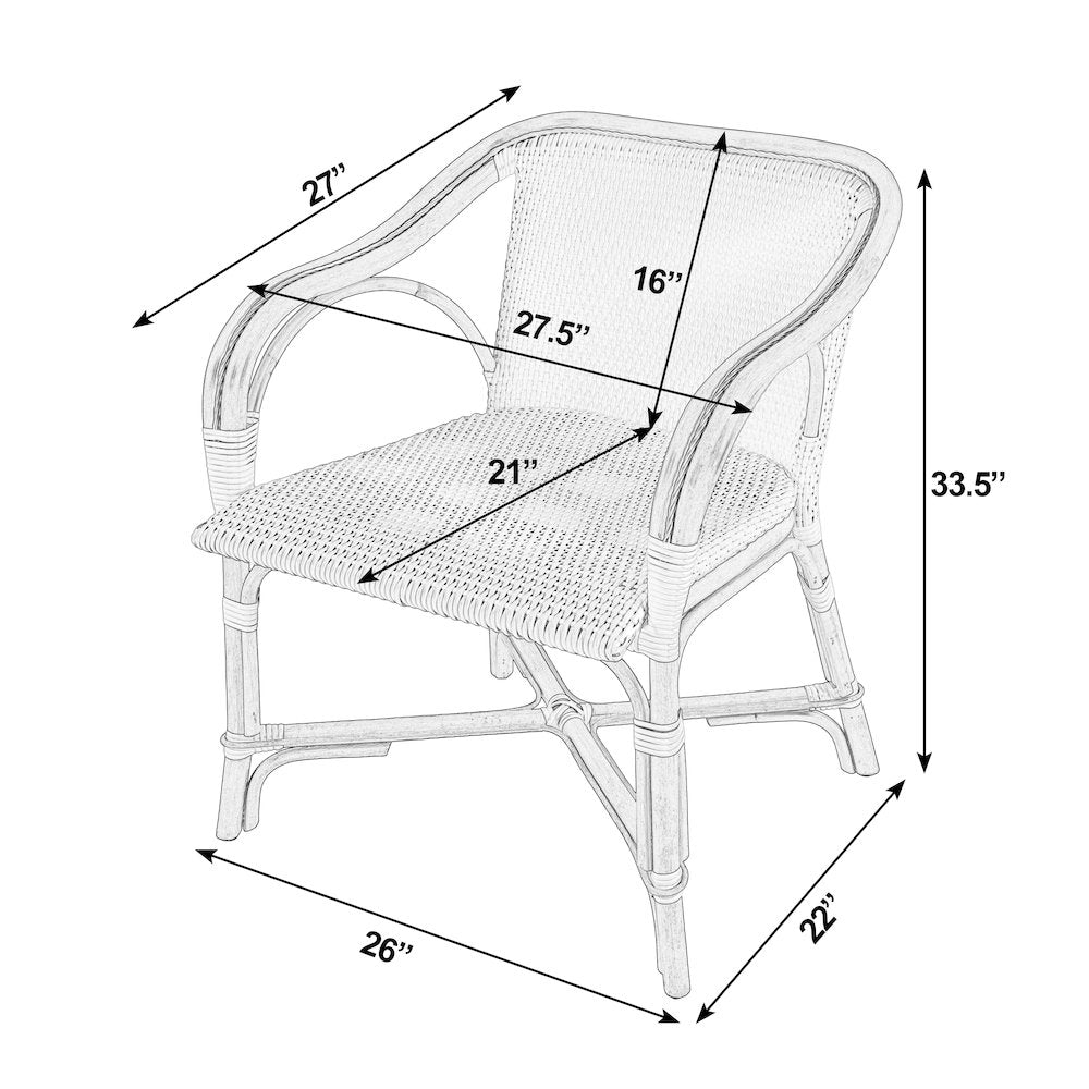 Portofino 18.75 in. Seat Height Rattan Arm Chair, White and Navy