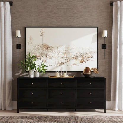 Nora 84 in. W Rectangular Wood 9 Drawer Dresser, Coffee