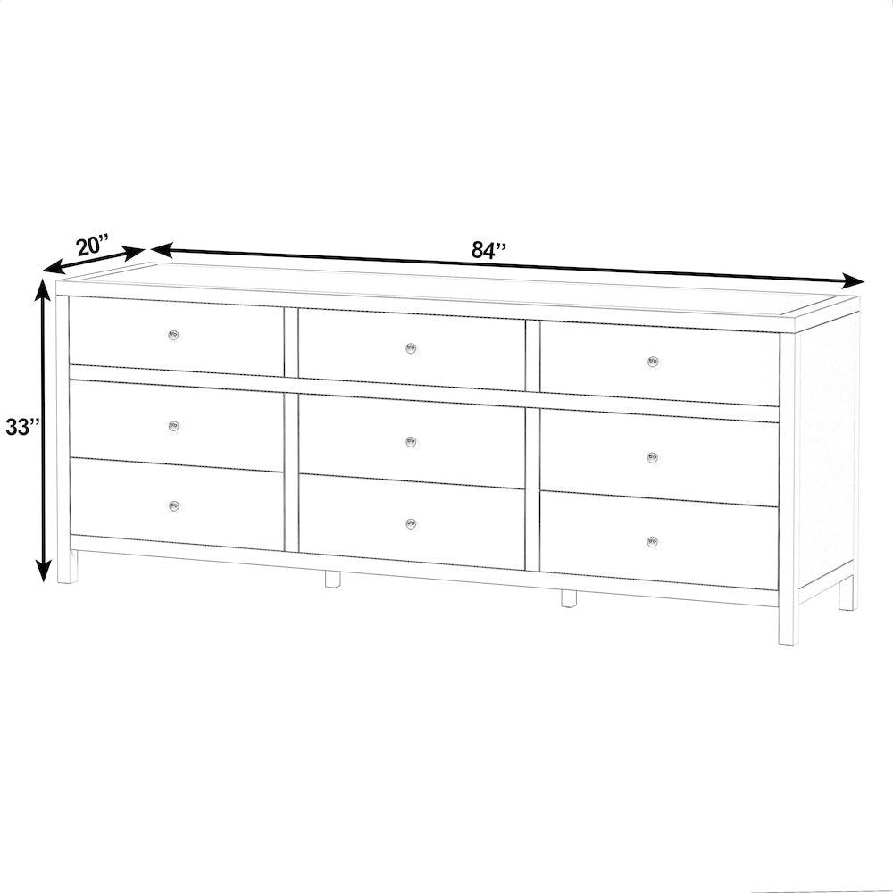 Nora 84 in. W Rectangular Wood 9 Drawer Dresser, Coffee