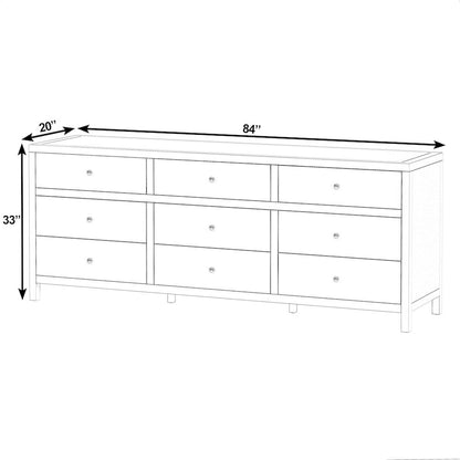 Nora 84 in. W Rectangular Wood 9 Drawer Dresser, Coffee