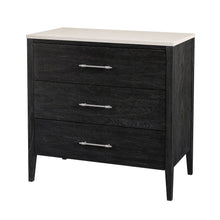 Averly 32.75 in. W Rectangular Marble and Wood 3 Drawer Chest, Black