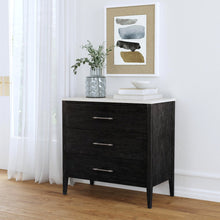 Averly 32.75 in. W Rectangular Marble and Wood 3 Drawer Chest, Black