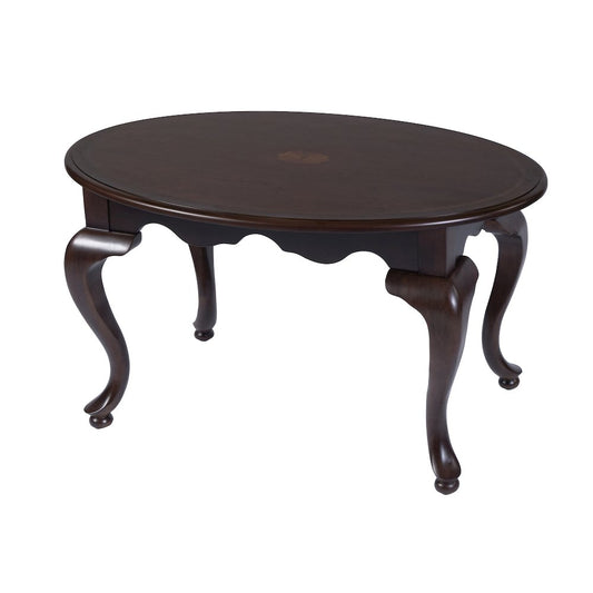 Mareo 38 in. W Oval Wood Traditional Queen Anne Coffee Table, Cherry