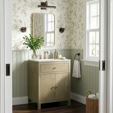 Nora 24 in. W Rectangular Wood & Marble Bathroom Vanity with Storage Light Brown