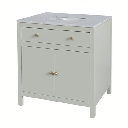 Nora 32 in. W Rectangular Wood & Marble Bathroom Vanity with Storage, Sage Green