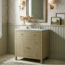 Nora 32 in. W Rectangular Wood & Marble Bathroom Vanity with Storage, Brown