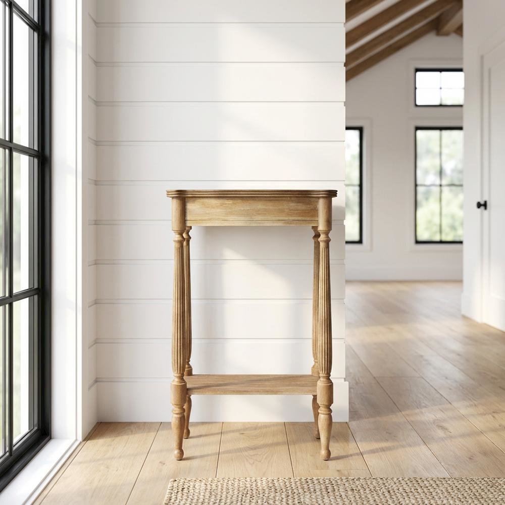 Distressed Console Table with 4 Legs, Transitional Entryway Sofa Table, Brown