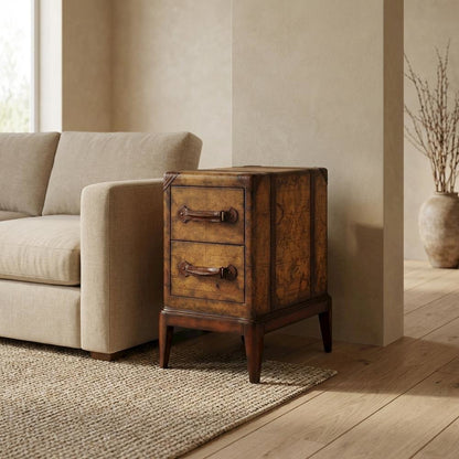 Traditional Chairside Table with 2 Drawers, Side End Table for Living Room