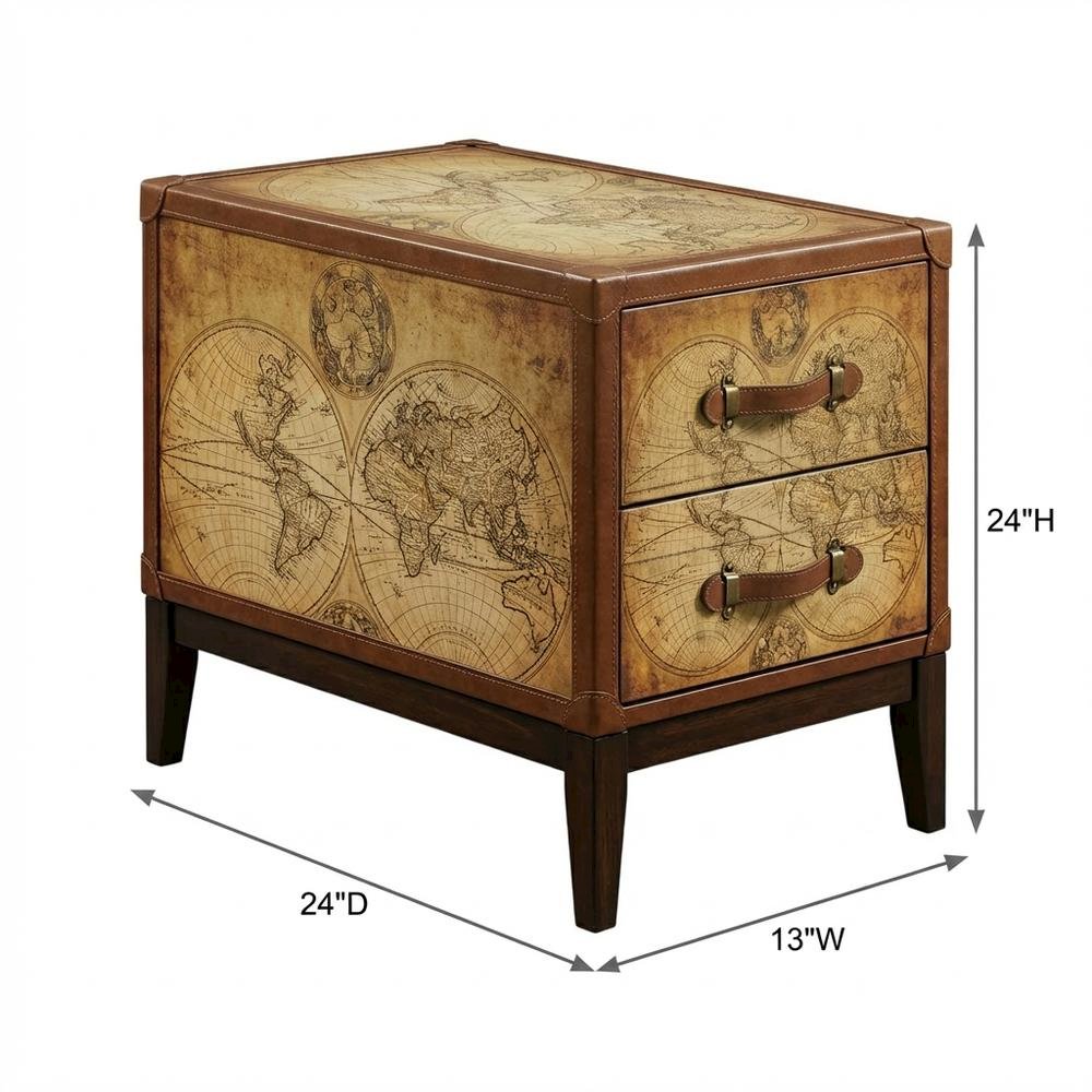 Traditional Chairside Table with 2 Drawers, Side End Table for Living Room